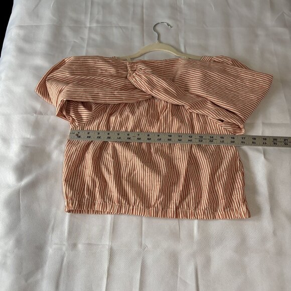 Striped Cotton Button-Up Puff Sleeve Blouse With Square Neckline Elasticized Det - Picture 7 of 12